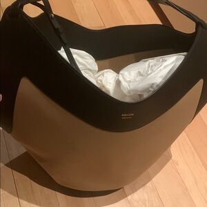 Khaite new Black leather and honey fabric Tote Bag